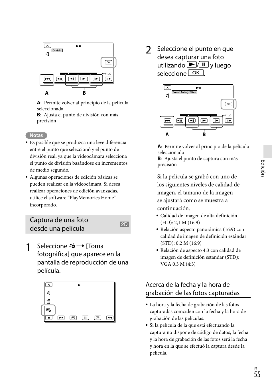 Captura de una foto desde una película | Sony HDR-TD20V User Manual | Page 151 / 191