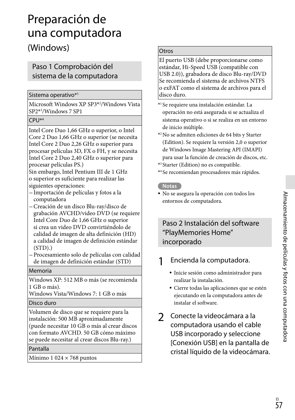Preparación de una computadora (windows), Paso 1 comprobación del sistema de la computadora, Preparación de una computadora | Windows), Encienda la computadora | Sony HDR-TD20V User Manual | Page 153 / 191