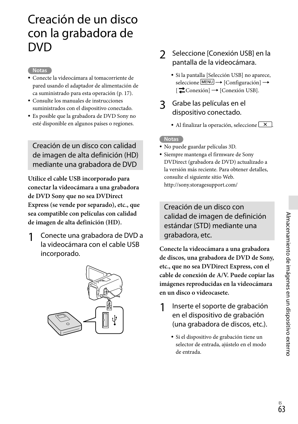 Creación de un disco con la grabadora de dvd, Mediante una grabadora, etc | Sony HDR-TD20V User Manual | Page 159 / 191