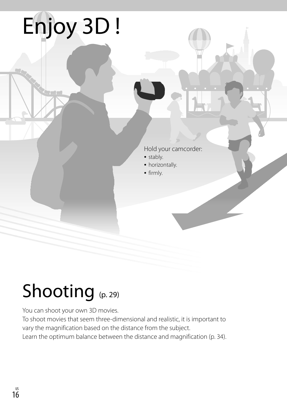 Enjoy 3d, Shooting | Sony HDR-TD20V User Manual | Page 16 / 191