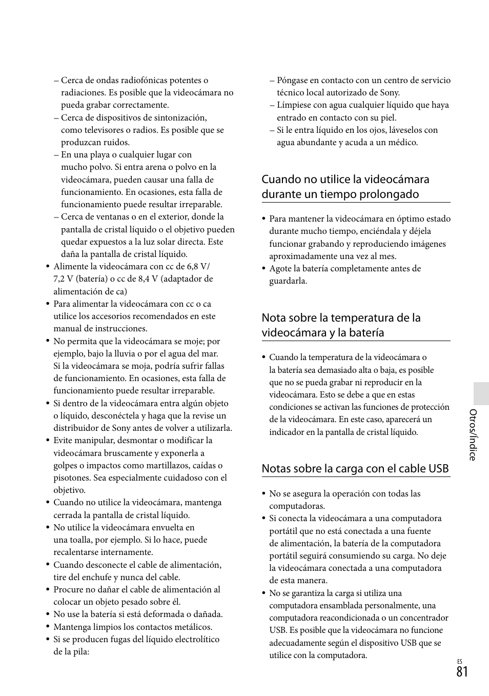 Notas sobre la carga con el cable usb | Sony HDR-TD20V User Manual | Page 177 / 191