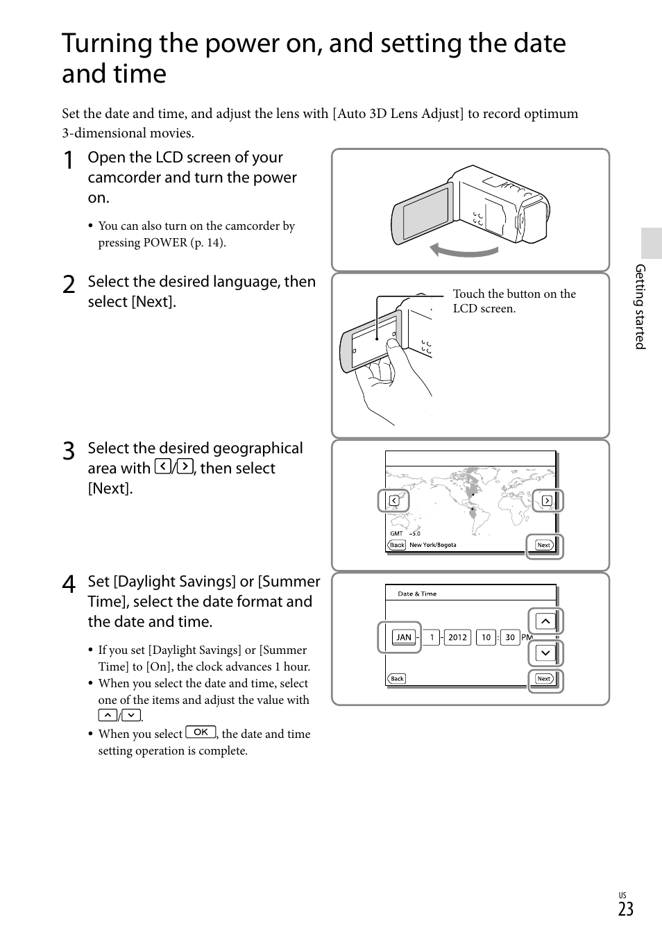 Ouch panel (23, 25) | Sony HDR-TD20V User Manual | Page 23 / 191