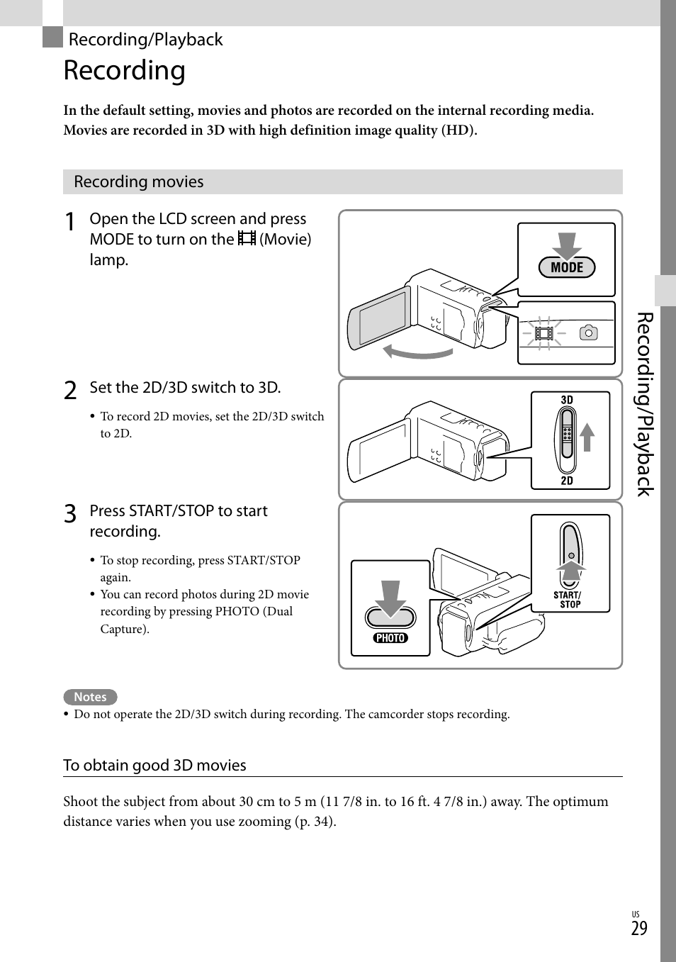 Recording/playback, Recording, Recording movies | 29) o, 29), r, Ch (29), On (29, 30), Lamp (29, 30), On (29), 29, 30) a | Sony HDR-TD20V User Manual | Page 29 / 191