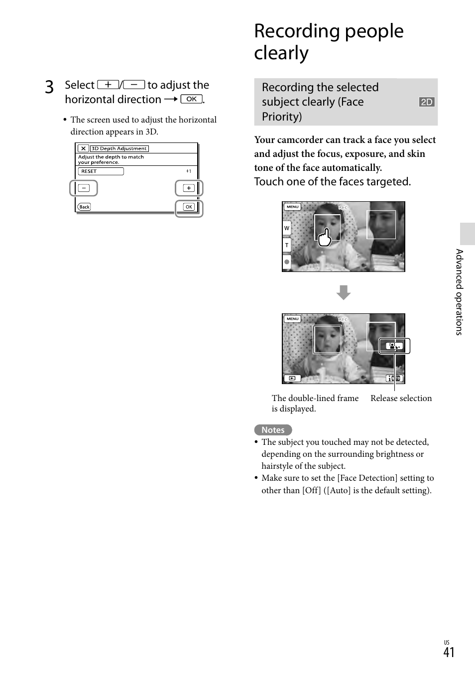 Recording people clearly | Sony HDR-TD20V User Manual | Page 41 / 191