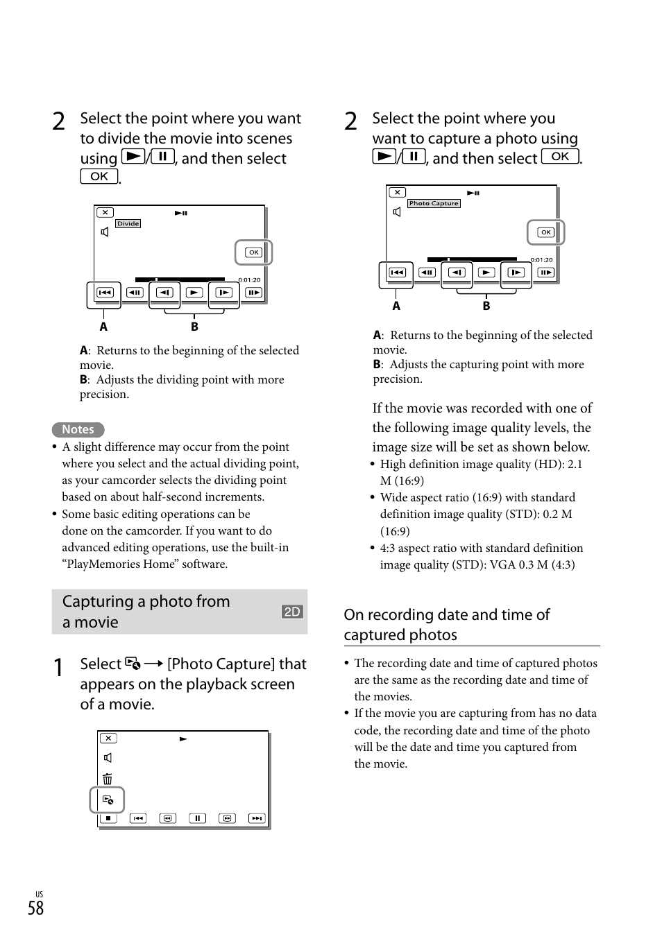 Capturing a photo from a movie | Sony HDR-TD20V User Manual | Page 58 / 191