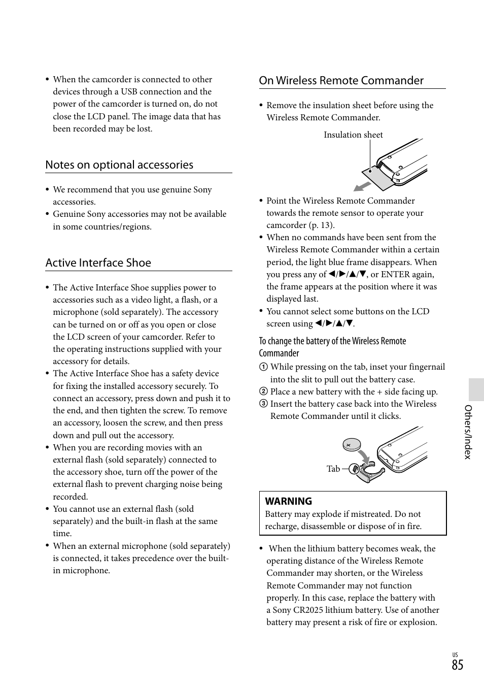 Active interface shoe, On wireless remote commander | Sony HDR-TD20V User Manual | Page 85 / 191