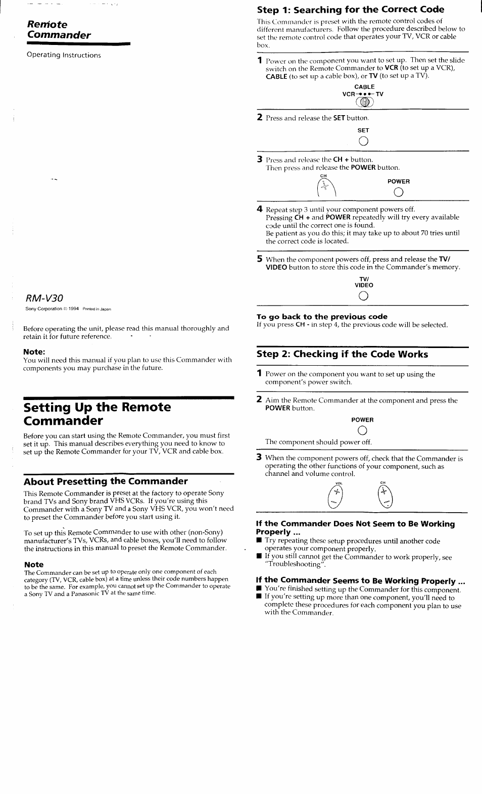 Sony RM-V30 User Manual | 4 pages