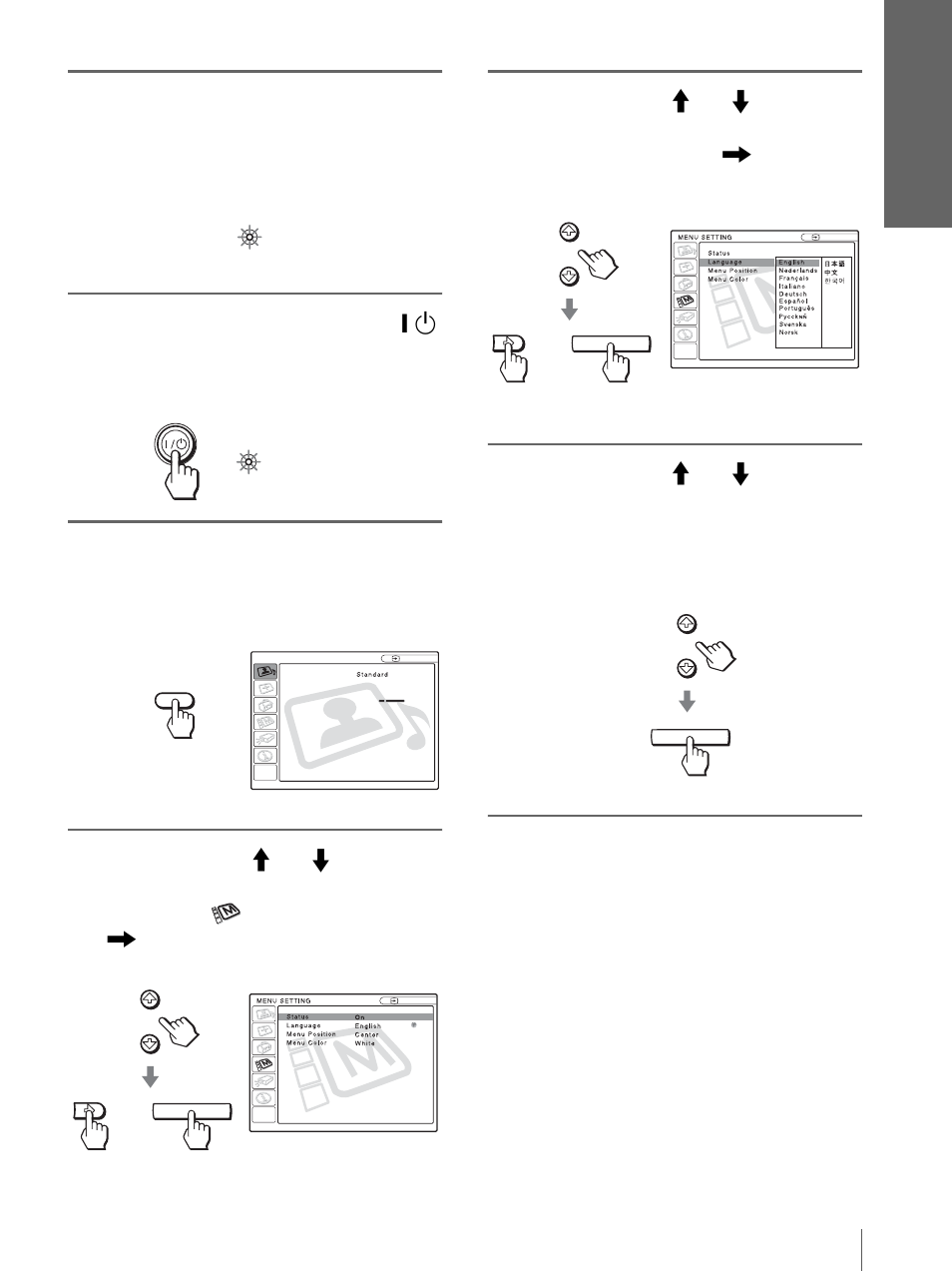 Appuyez sur menu | Sony VPL-HS3 User Manual | Page 69 / 148