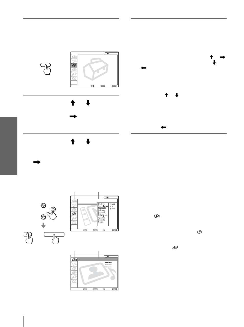 Tton, Appuyez sur menu, Uti lisati on des m e nus | Sony VPL-HS3 User Manual | Page 76 / 148