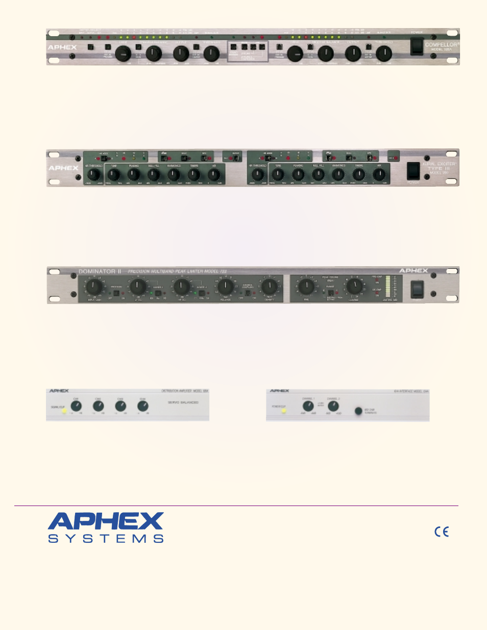 Aphex 250 aural exciter, Ii aphex 320a compellor, Aphex 120a | Aphex 124a, Improving the way the world sounds, Distribution amp | Aphex Systems Broadcast Audio Processor 2020Mk II User Manual | Page 4 / 4