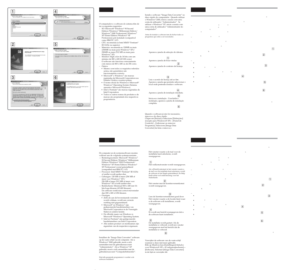 Systeemvereisten, De software installeren, Requisitos do sistema | Instalar o software, 系統要求, 安裝軟體, 系统要求, 安装软件 | Sony DSC-F828 User Manual | Page 2 / 2