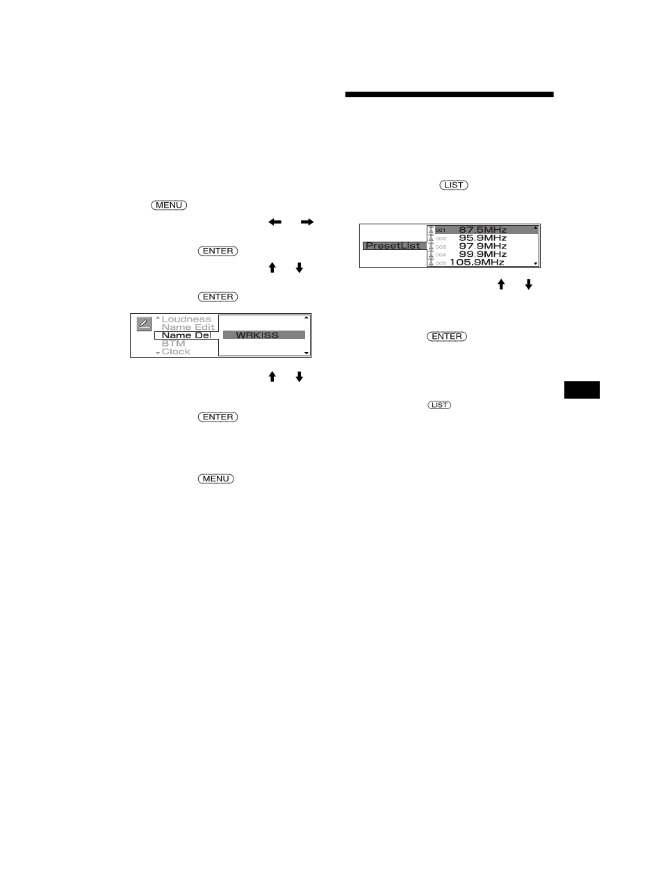 Syntonisation d’une station à partir d’une liste, Affichage automatique des pistes | Sony MEX-5DI User Manual | Page 85 / 170