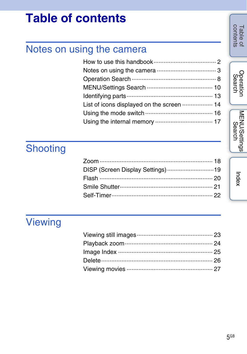 Sony DSC-W310 User Manual | Page 5 / 98