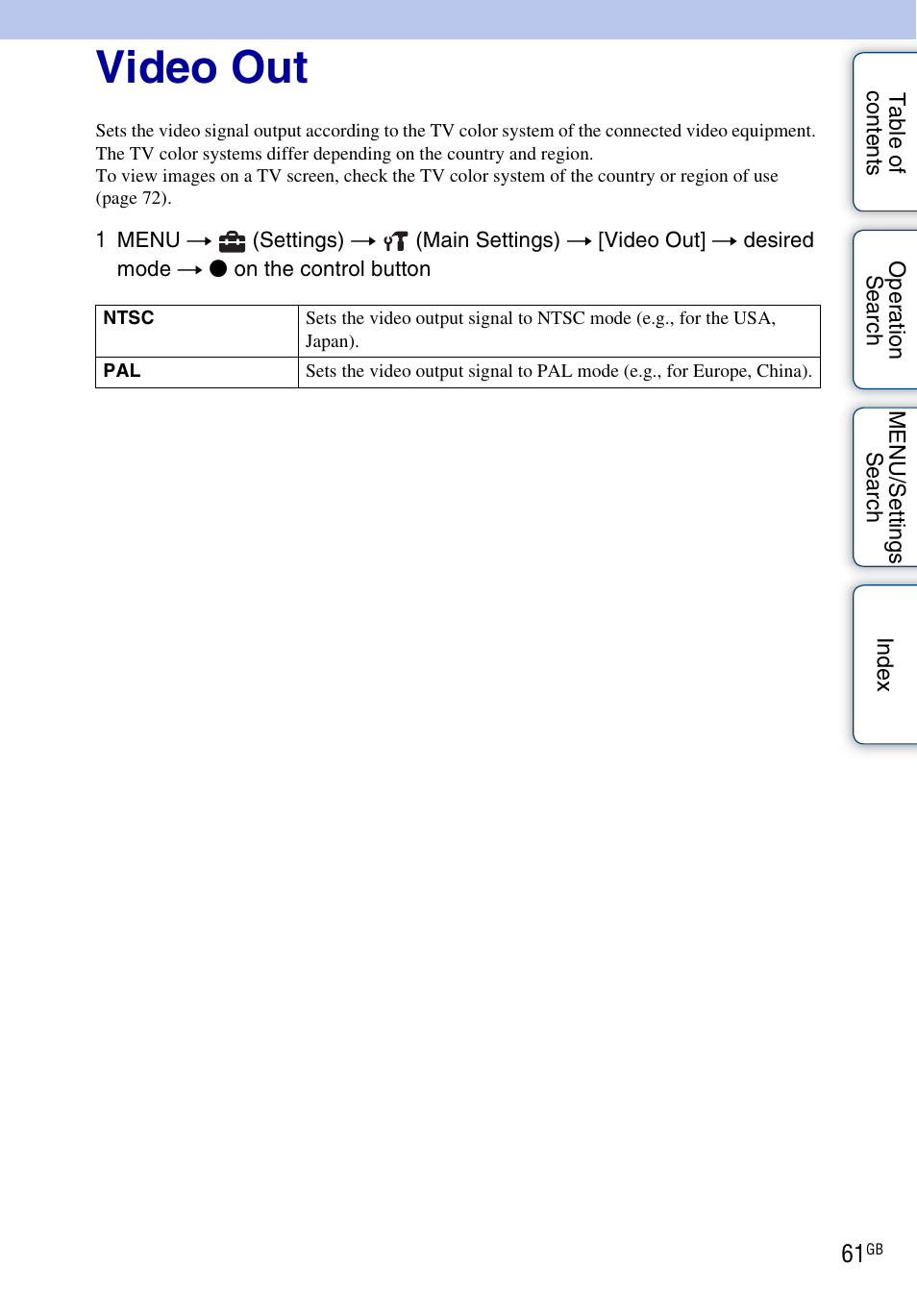 Video out | Sony DSC-W310 User Manual | Page 61 / 98