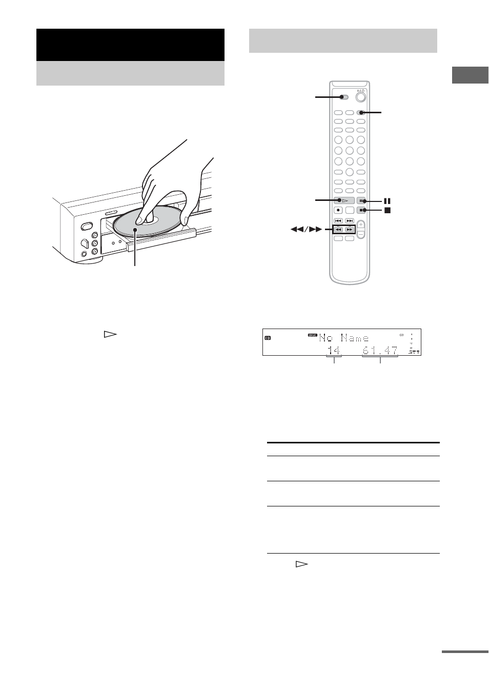 Cd/mp3/md – play, Loading a cd, Playing a cd | Earch play, Ired, Music sy, Synchro-record, Ernal audio, Fading in and ou, Recording tips | Sony MXD-D400 User Manual | Page 9 / 52