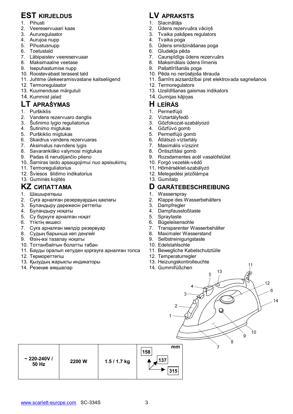Kz d | Scarlett SC-334S User Manual | Page 3 / 26