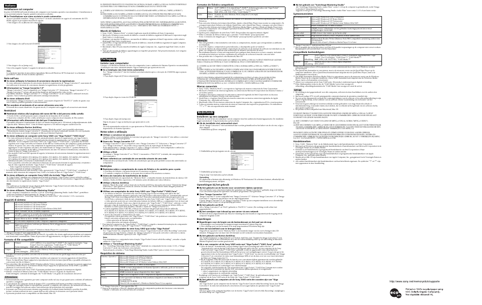Italiano, Nederlands | Sony MSSW-IC2 User Manual | Page 2 / 2
