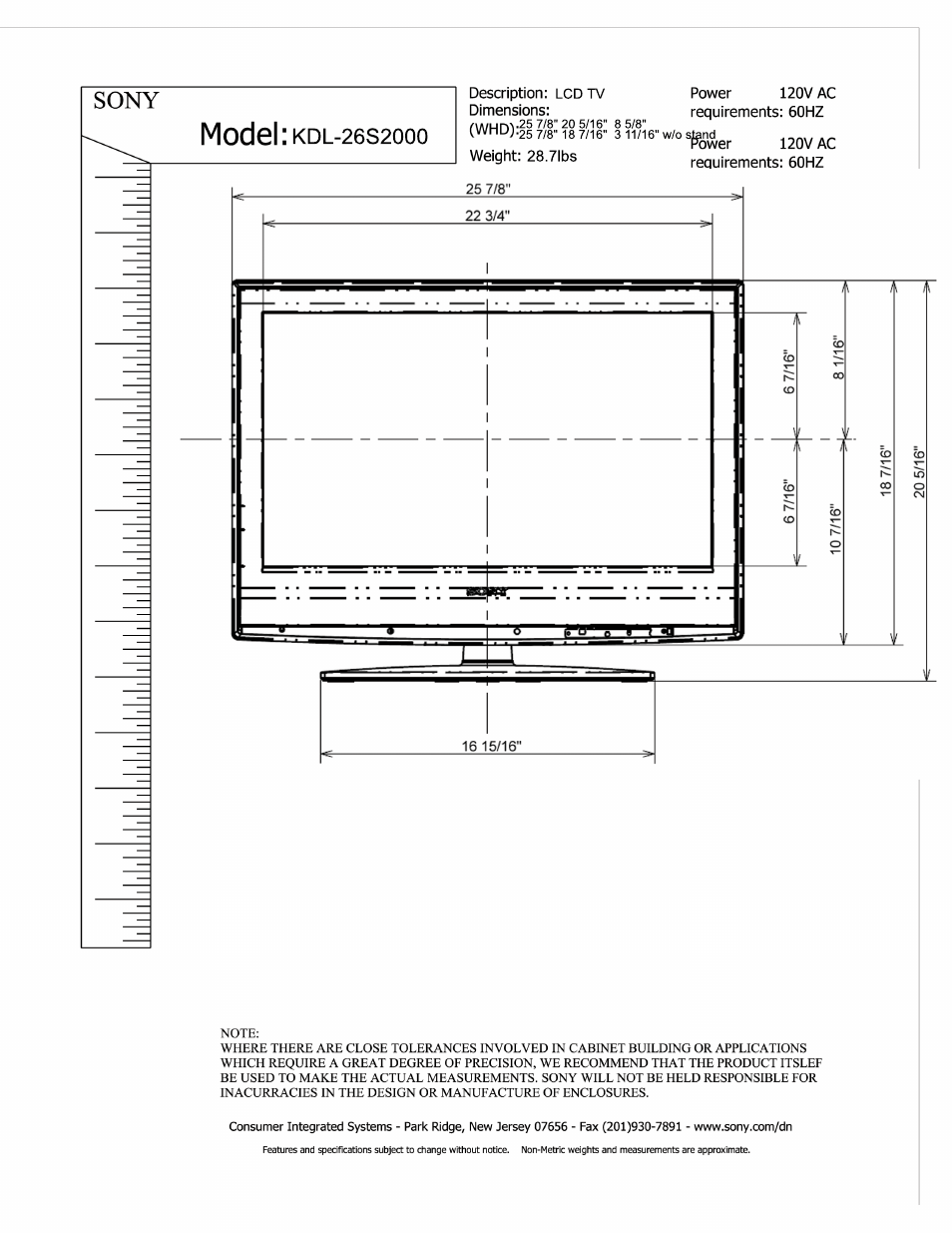Sony KDL-26S2000 User Manual | 3 pages