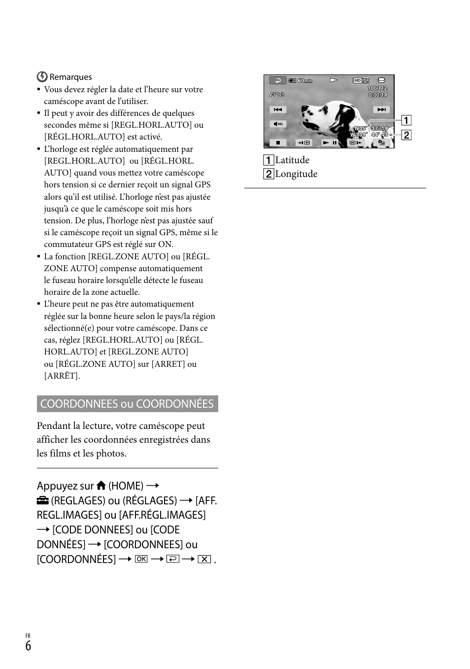 Coordonnees ou coordonnées | Sony HDR-XR500V User Manual | Page 14 / 28