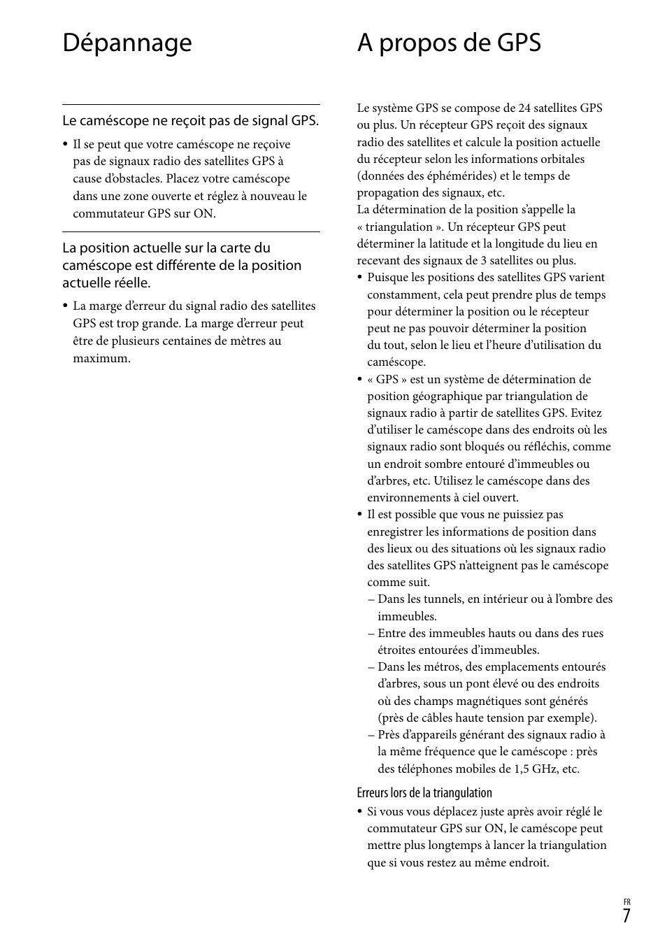Dépannage, A propos de gps | Sony HDR-XR500V User Manual | Page 15 / 28