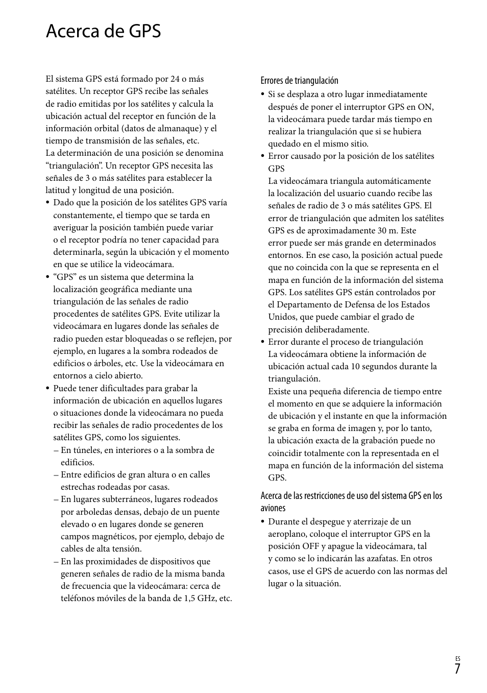 Acerca de gps, Errores de triangulación | Sony HDR-XR500V User Manual | Page 23 / 28