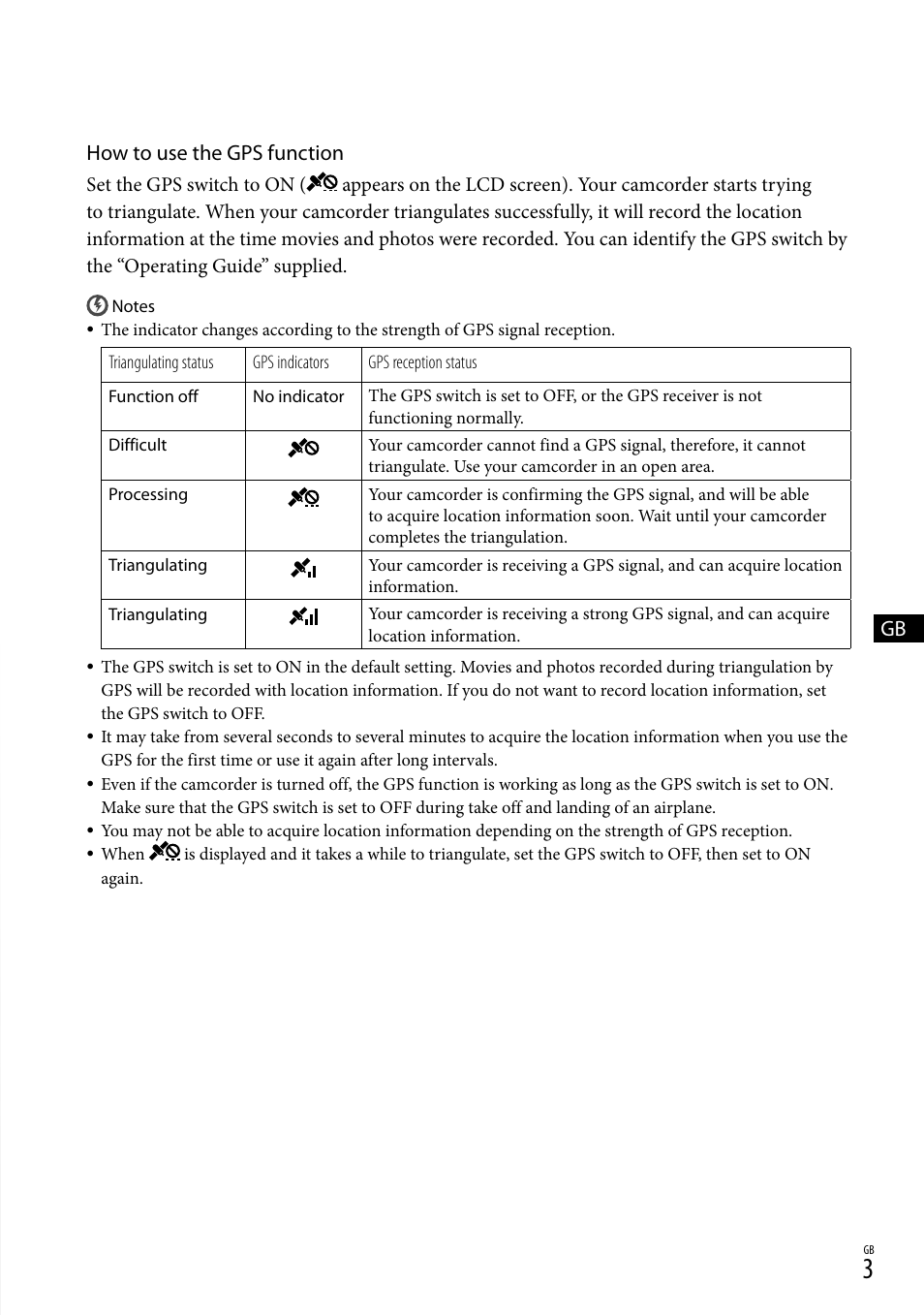 How to use the gps function | Sony HDR-XR500V User Manual | Page 3 / 28