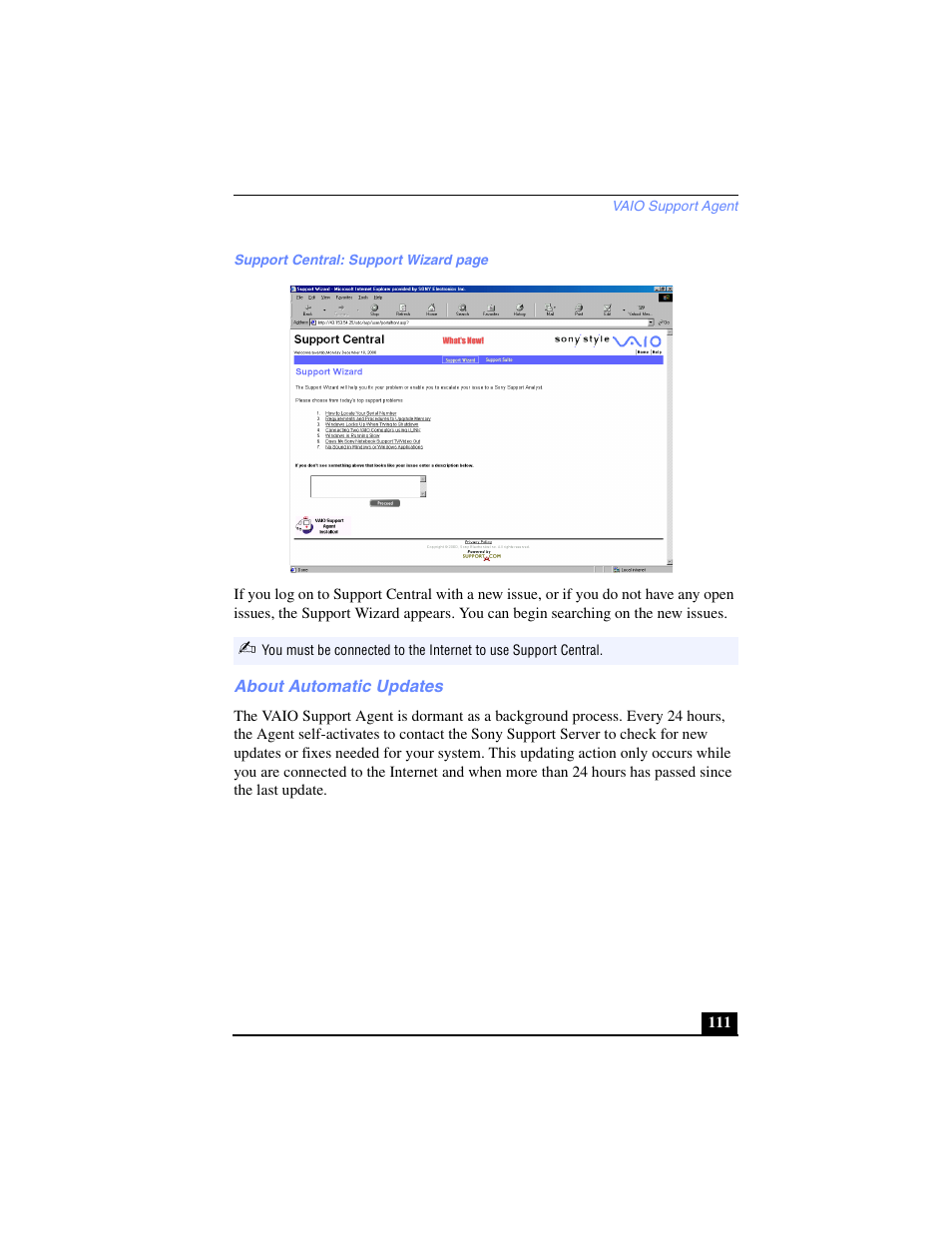 About automatic updates | Sony PCG-SR27 User Manual | Page 111 / 137