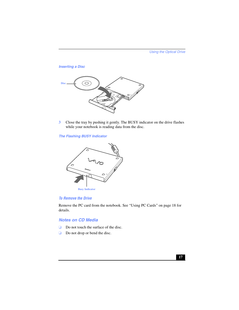 Notes on cd media | Sony PCG-SR27 User Manual | Page 17 / 137
