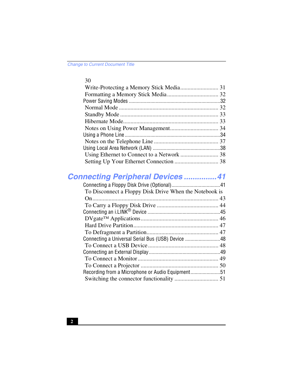 Connecting peripheral devices | Sony PCG-SR27 User Manual | Page 2 / 137