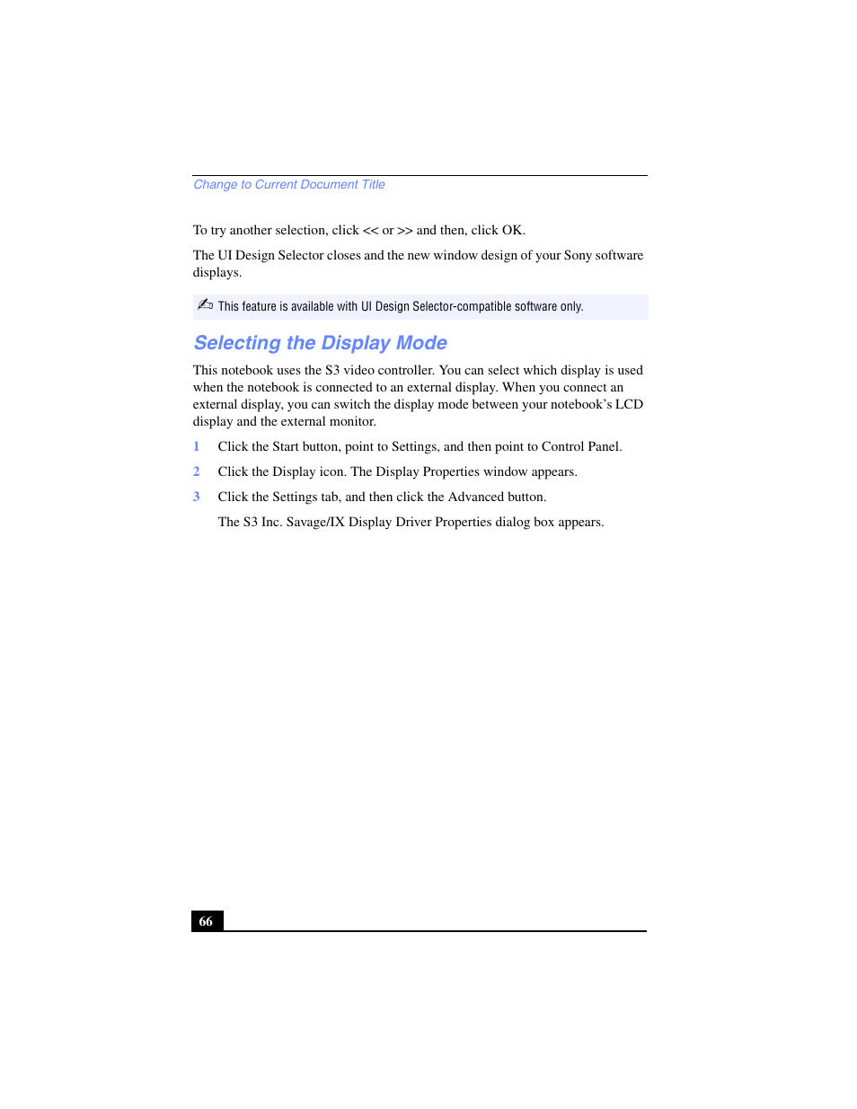 Selecting the display mode | Sony PCG-SR27 User Manual | Page 66 / 137