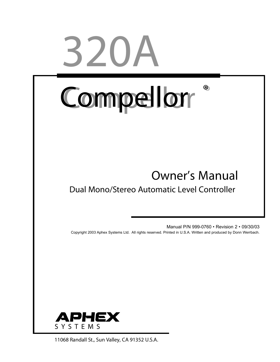 Aphex Systems 320A User Manual | 41 pages