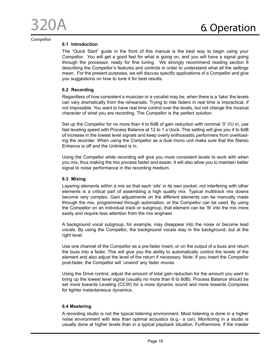 320a, Operation | Aphex Systems 320A User Manual | Page 16 / 41
