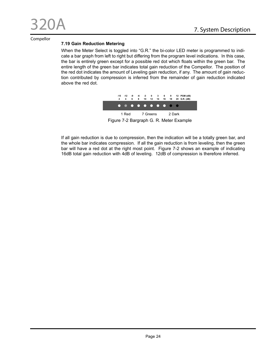 320a, System description, Compellor | Figure 7-2 bargraph g. r. meter example | Aphex Systems 320A User Manual | Page 24 / 41