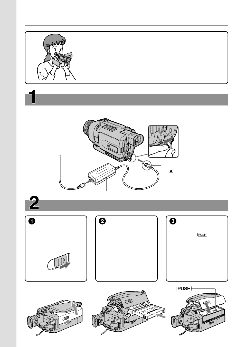 Quick start guide, Inserting a cassette, Connecting the power cord | Sony DCR-TRV840 User Manual | Page 8 / 212