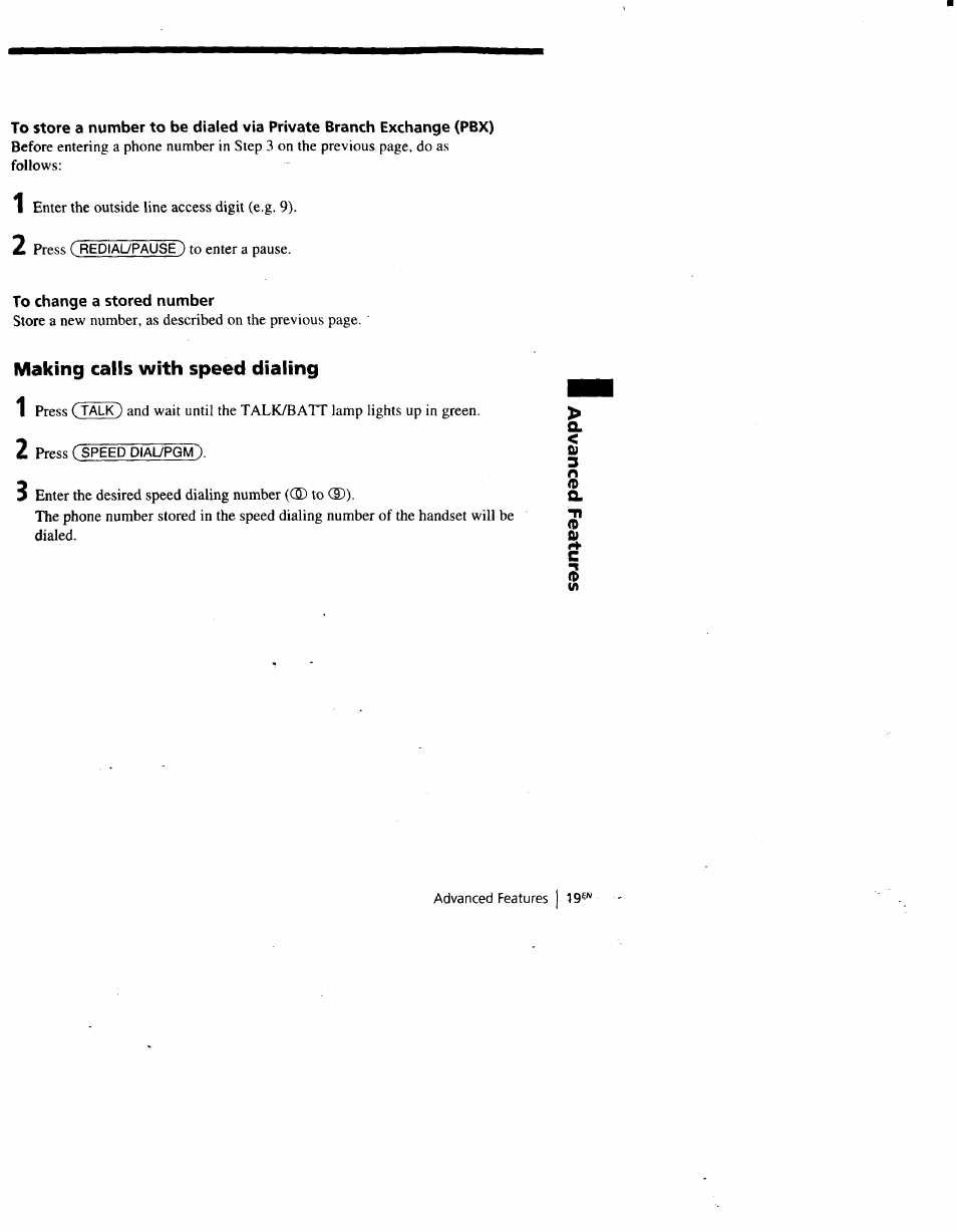 To change a stored number, Making calls with speed dialing | Sony SPP-A900 User Manual | Page 19 / 93
