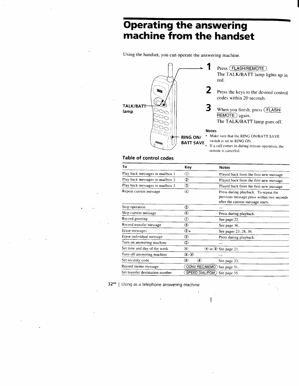 Operating the answering machine from the handset | Sony SPP-A900 User Manual | Page 32 / 93