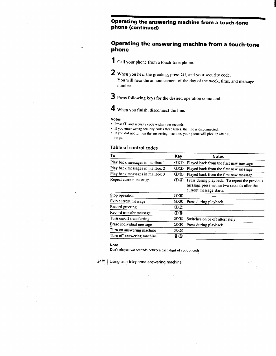 Table of control codes | Sony SPP-A900 User Manual | Page 34 / 93