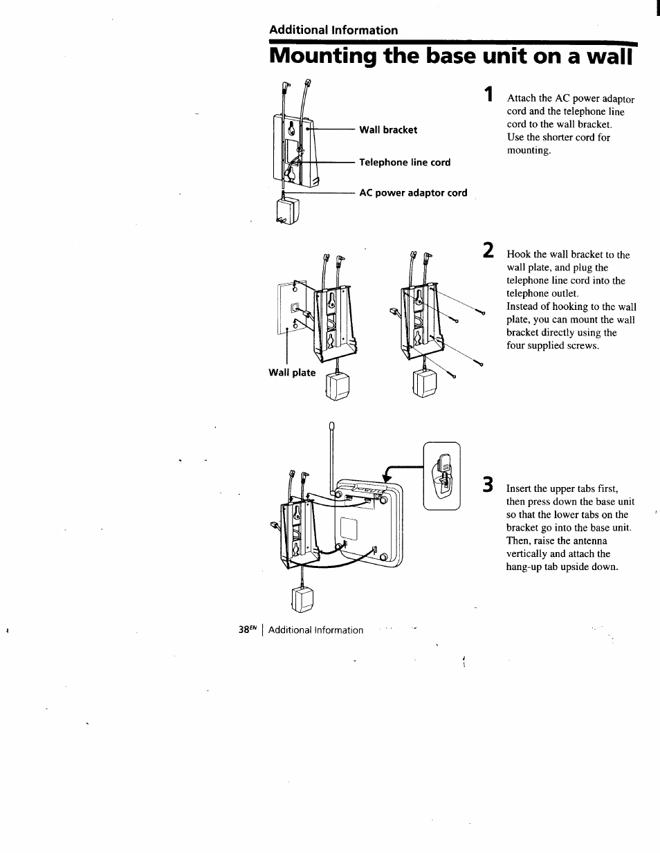 Mounting the base unit on a wall | Sony SPP-A900 User Manual | Page 38 / 93
