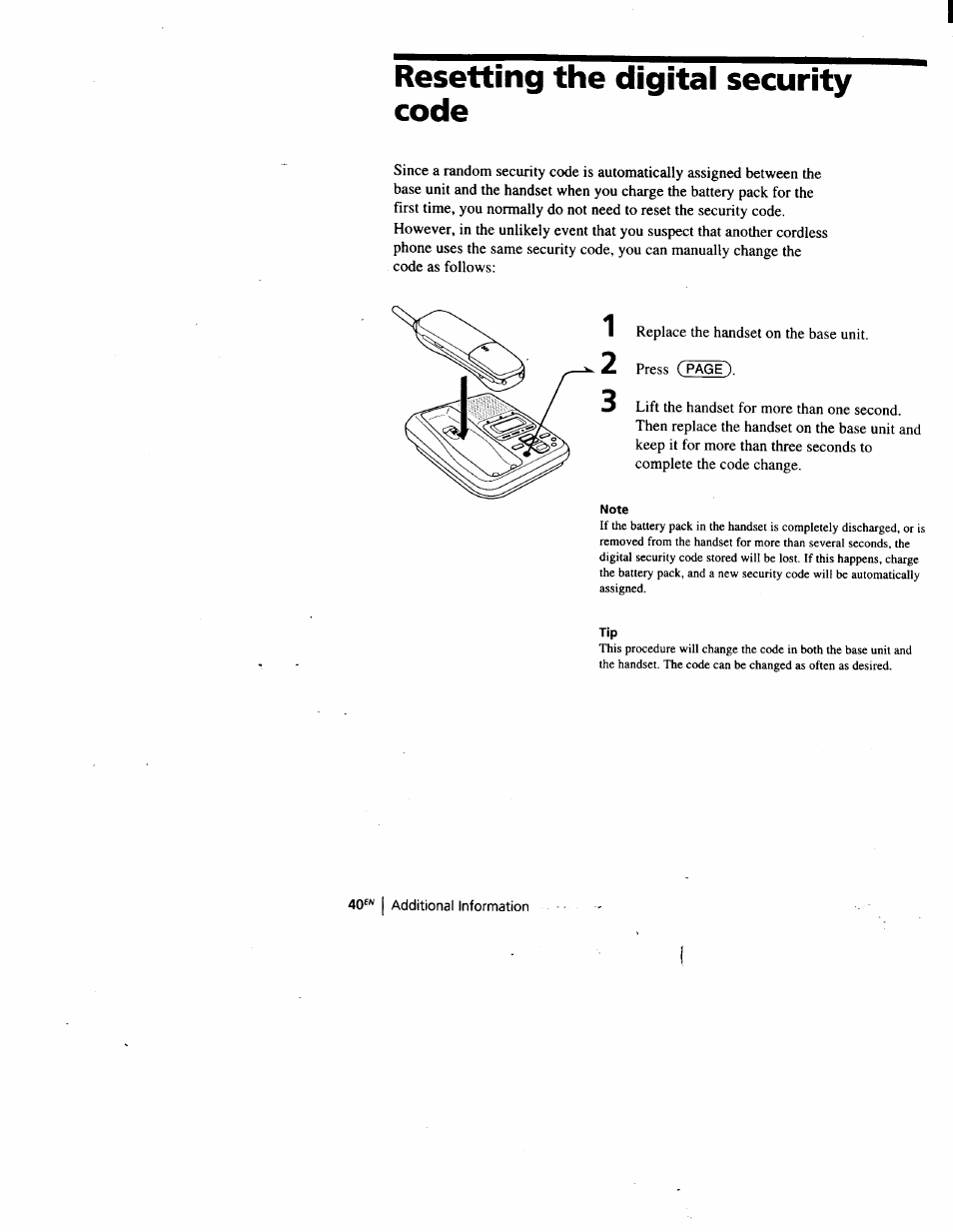 Resetting the digital security code | Sony SPP-A900 User Manual | Page 40 / 93