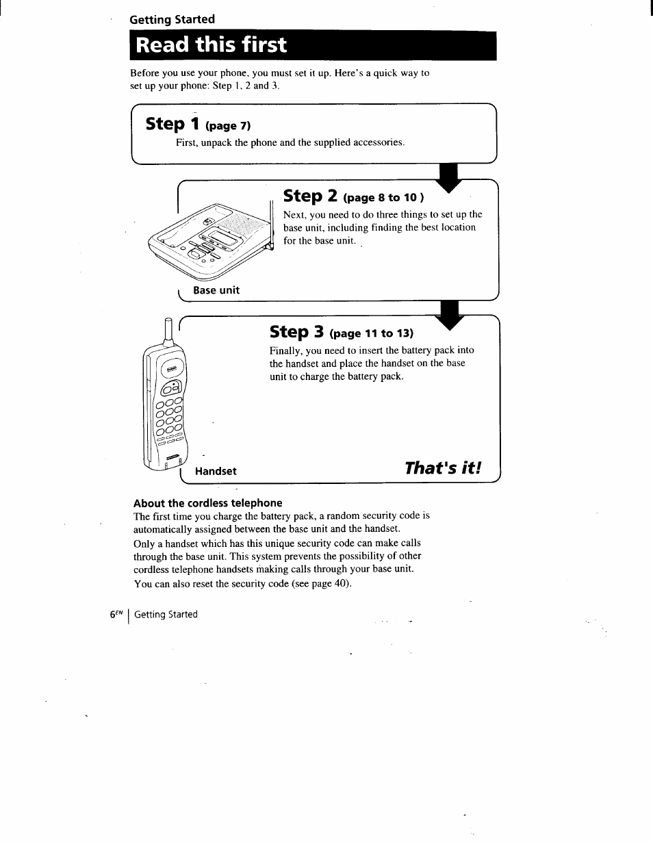 Read this first, Step 1, Step 2 | Step 3, That's it | Sony SPP-A900 User Manual | Page 6 / 93