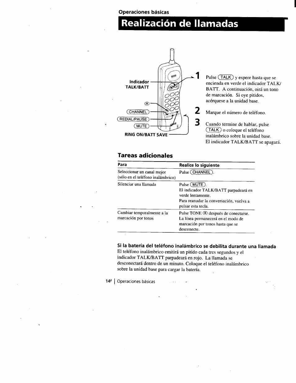 Realización de llamadas, Tareas adicionales, Operaciones básicas | Sony SPP-A900 User Manual | Page 60 / 93