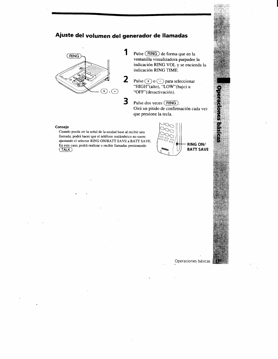 Ajuste del volumen del generador de llamadas | Sony SPP-A900 User Manual | Page 63 / 93