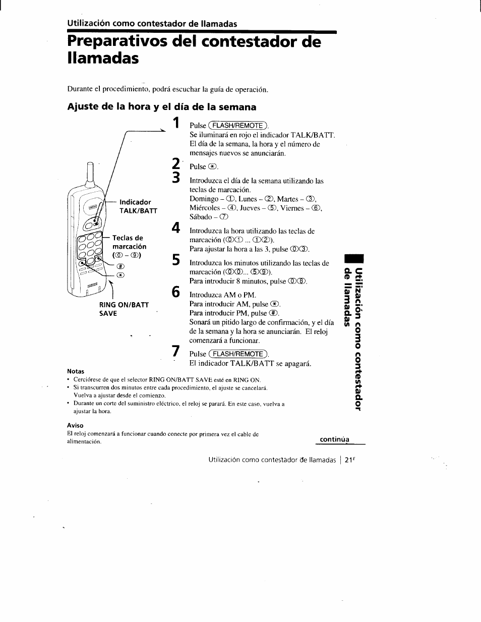 Preparativos del contestador de llamadas, Ajuste de la hora y el día de la semana, Cs)(®... c5)(d) | Sony SPP-A900 User Manual | Page 67 / 93