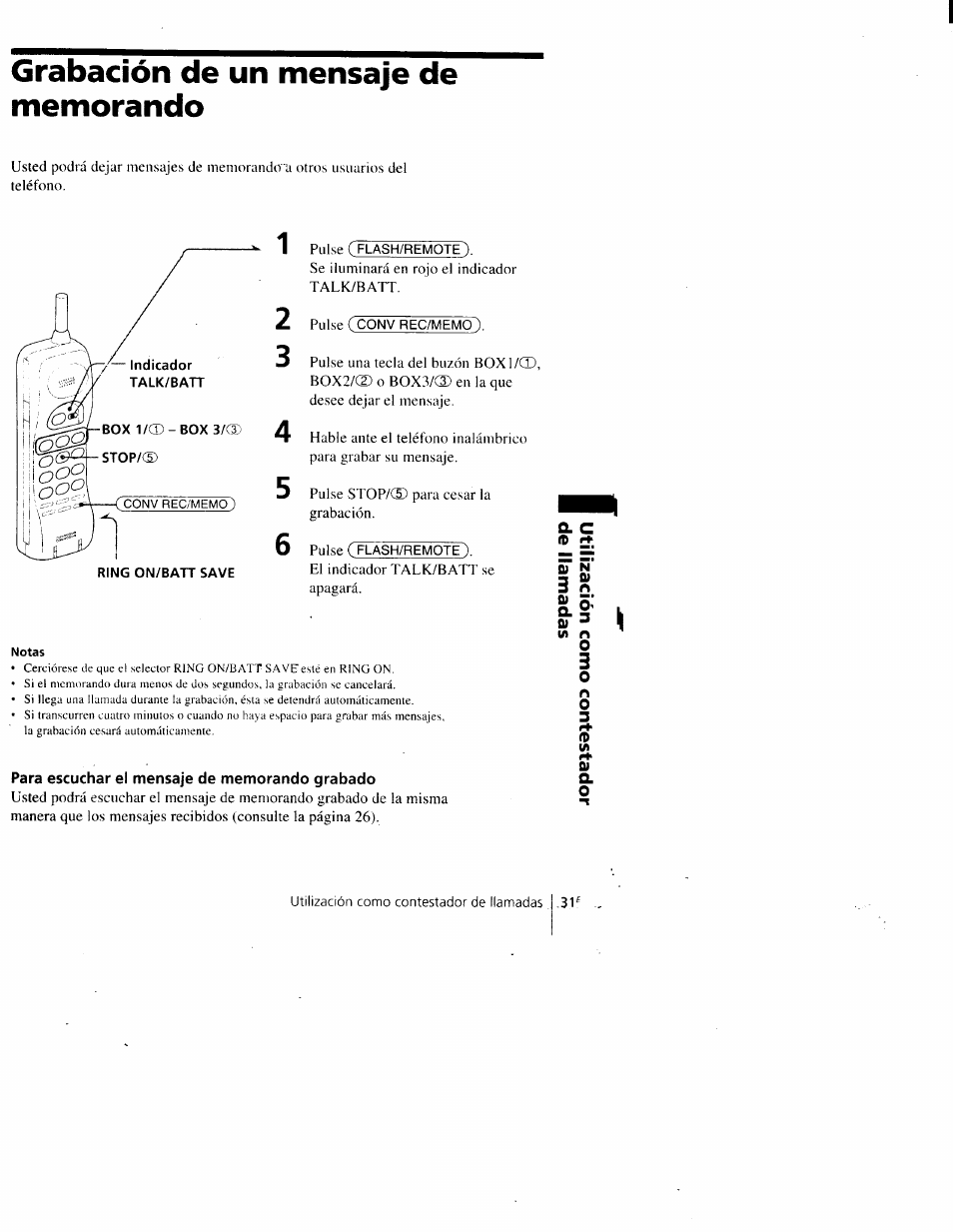 Grabación de un mensaje de memorando, Para escuchar el mensaje de memorando grabado | Sony SPP-A900 User Manual | Page 77 / 93