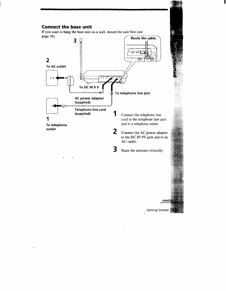 Continu, Connect the base unit | Sony SPP-A900 User Manual | Page 9 / 93