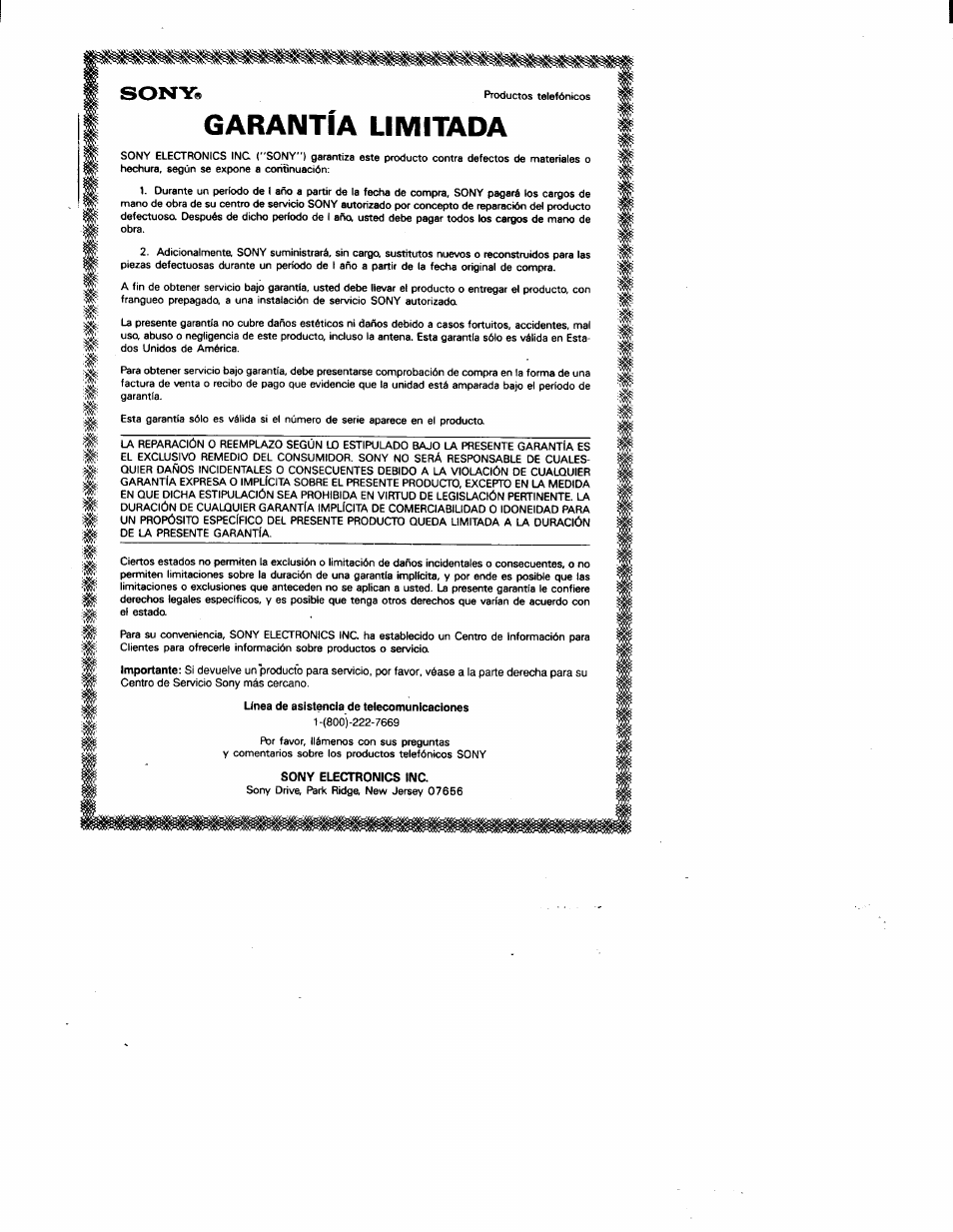 Garantia limitada | Sony SPP-A900 User Manual | Page 93 / 93
