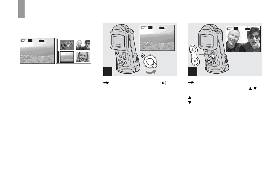 Viewing still images, Viewing still images on the lcd screen, Viewing single images | Viewing still images on the lcd, Screen, Single (single-image) screen, Index (four-image) screen | Sony DSC-U60 User Manual | Page 36 / 88