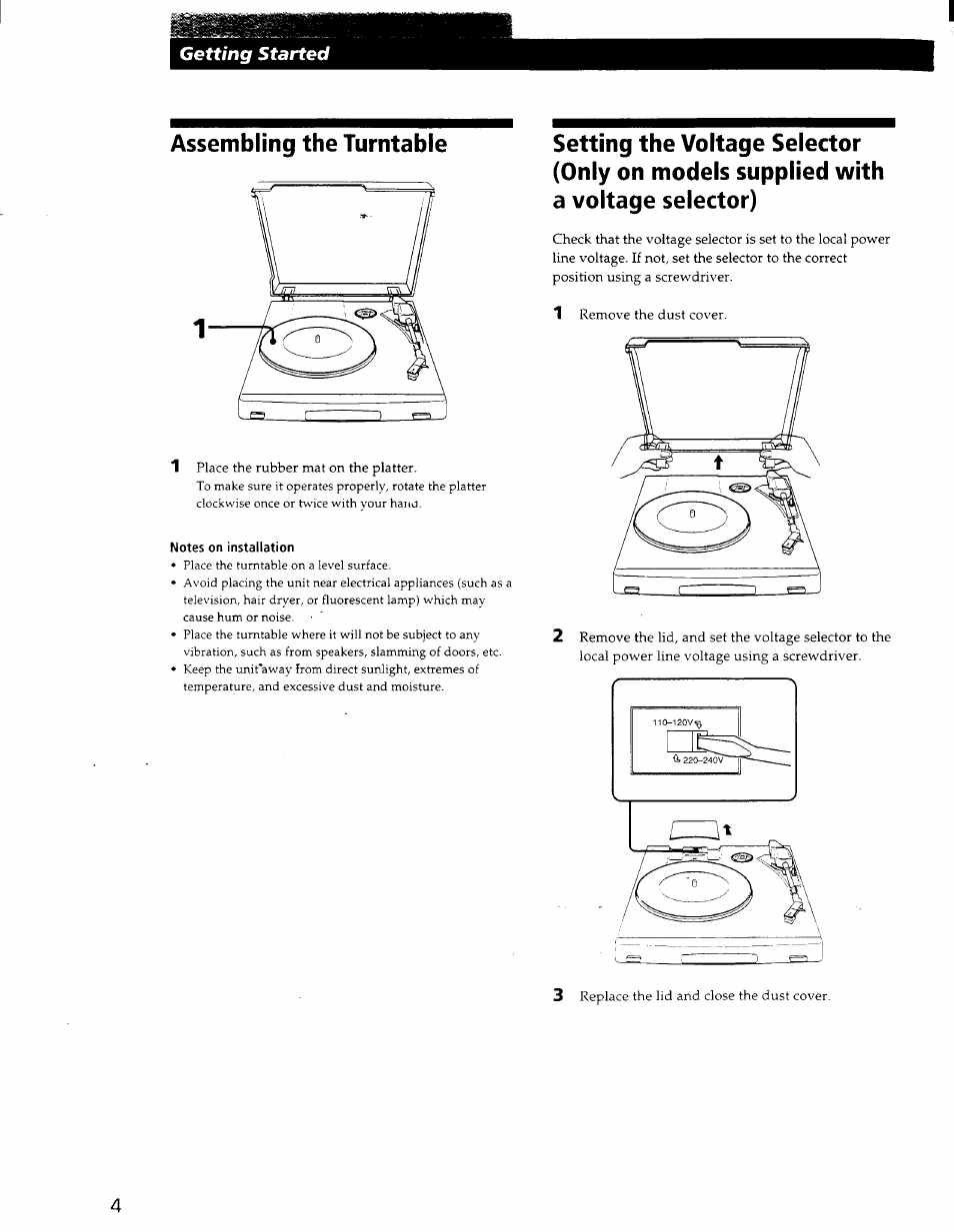 Assembling the turntable | Sony PS-J11 User Manual | Page 4 / 9
