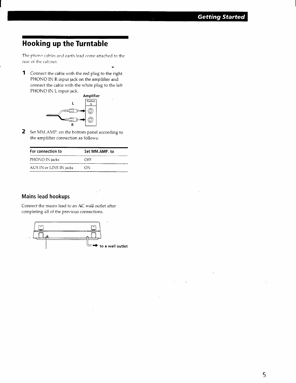 Hooking up the turntable | Sony PS-J11 User Manual | Page 5 / 9