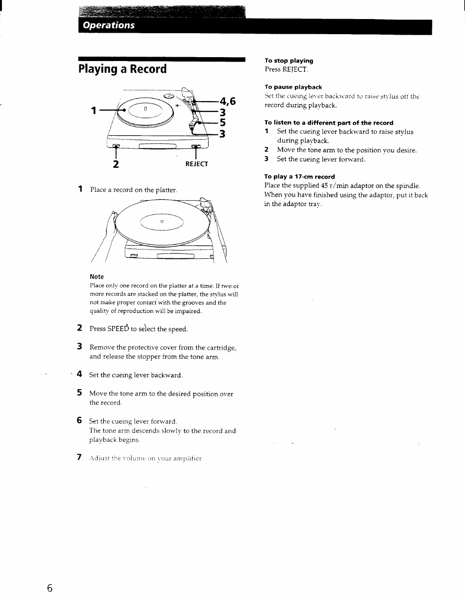 Playing a record | Sony PS-J11 User Manual | Page 6 / 9
